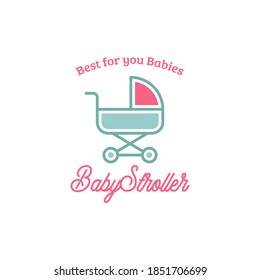 Baby Stroller Logo. Vector emblem with a baby stroller for children's goods store. Baby Stroller / Baby Carriage Logo design. Flat style vector illustration.