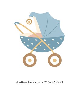 Baby stroller for a newborn baby. Vector illustration on white background for design of postcards, posters, stickers, stickers.