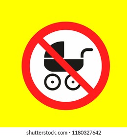 baby stroller not allowed, caution warn symbol for public transport areas to do not do that. vector logo, sign, symbol