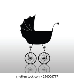 baby stroller old black vector illustration