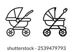 Baby stroller outline thin lines. Cute baby carriage vector icon