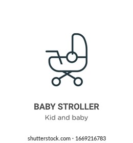 Kinderwagen umreißen Vektorillustration Symbol. Dünne schwarze Babytragetöne, einfache flache Vektorillustration-Elementgrafik von bearbeitbaren Kindern und Babykonzept einzeln auf weißem Hintergrund