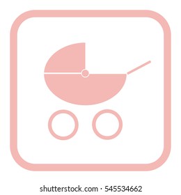 Baby stroller pink. Flat icon.