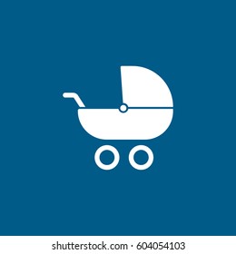 Baby Stroller Pram Flat Icon On Blue Background
