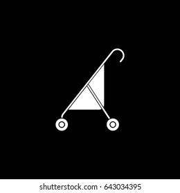 Baby Stroller Pram Flat Icon On Black Background