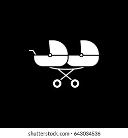 Baby Stroller Pram Flat Icon On Black Background