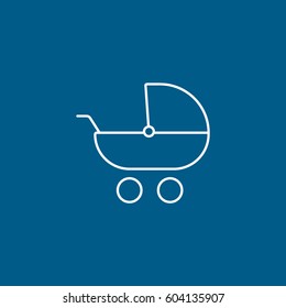Baby Stroller Pram Line Icon On Blue Background