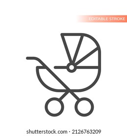 Baby stroller or pram line vector icon. Buggy carriage outlined symbol.