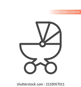Icono del vector de la línea de paro o del controlador del bebé. Símbolo de delineado de carro buggy.