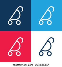 Baby Stroller Of Rounded Design Side View blue and red four color minimal icon set