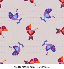 Baby stroller. Seamless pattern. Vector.