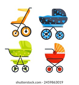 Baby stroller set. Kids transport. Baby carriage