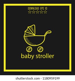 baby stroller sketch vector icon