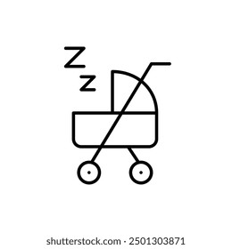 Baby stroller and sleep symbol. Napping on the go. Pixel perfect vector icon