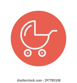 Baby stroller thin line icon for web and mobile minimalistic flat design. Vector white icon inside the red circle