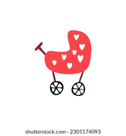 Baby Stroller. Valentines day. Baby Stroller with hearts. Vector illustration