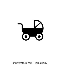 Baby-Roller-Vektorsymbol auf schwarz-solidem, flachem Design-Symbol einzeln auf weißem Hintergrund