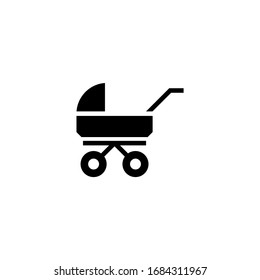 Baby stroller vector icon in black solid flat design icon isolated on white background