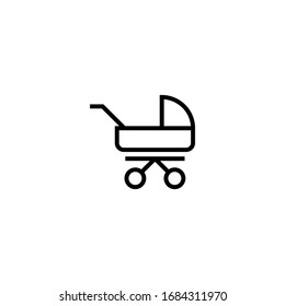 Baby stroller vector icon in linear, outline icon isolated on white background