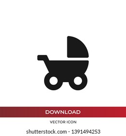 Baby stroller vector icon in modern design style for web site and mobile app
