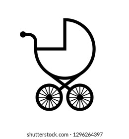 Baby stroller vector icon on white background