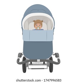 Baby in a stroller. Vector illustration.