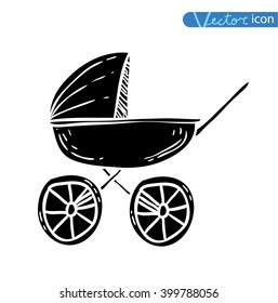 Baby stroller, vector illustration black