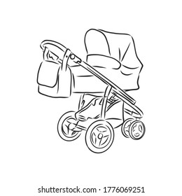 Icono de esbozo vectorial del controlador de bebé aislado en el fondo. Icono del coche de bebé dibujado a mano. controlador de bebé, ilustración de esbozo vectorial