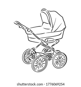 Baby stroller vector sketch icon isolated on background. Hand drawn Baby stroller icon. baby stroller, vector sketch illustration