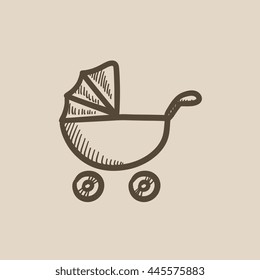 Baby stroller vector sketch icon isolated on background. Hand drawn Baby stroller icon. Baby stroller sketch icon for infographic, website or app.