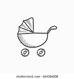 Baby stroller vector sketch icon isolated on background. Hand drawn Baby stroller icon. Baby stroller sketch icon for infographic, website or app.