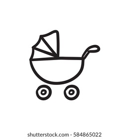 Baby stroller vector sketch icon isolated on background. Hand drawn Baby stroller icon. Baby stroller sketch icon for infographic, website or app.
