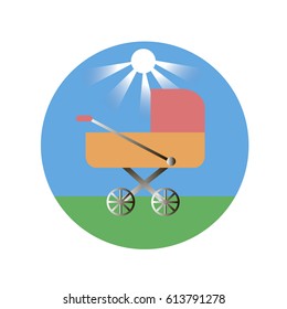 Baby stroller. A walk in nature. Vector illustration. 