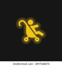 Baby Stroller yellow glowing neon icon