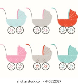 Baby Strollers collections.Baby Shower Invitation.Vector illustration