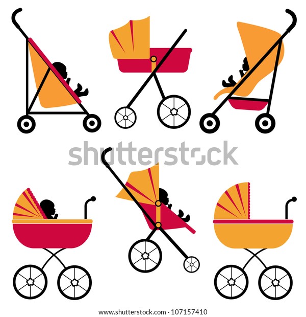 Baby Strollers Set Stock Vector (Royalty Free) 107157410