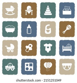 Baby Stuff Icons. Grunge Color Flat Design. Vector Illustration.