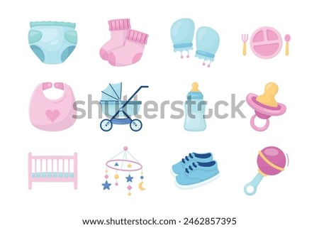 Baby stuff isolated object set.
