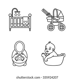 Baby stuff outlines vector icons