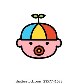 Baby sucking a pacifier. Baby head icon vector design template. Cute child.Vector illustration in cartoon style