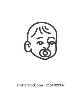 Baby sucking a pacifier line icon. linear style sign for mobile concept and web design. Infant with pacifier outline vector icon. Symbol, logo illustration. Vector graphics