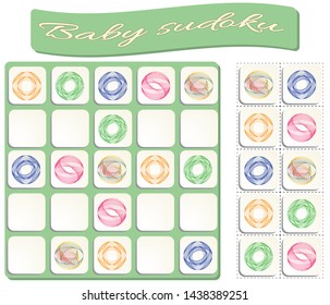 Baby Sudoku with colorful abstract shapes. Game for preschool kids, training logic