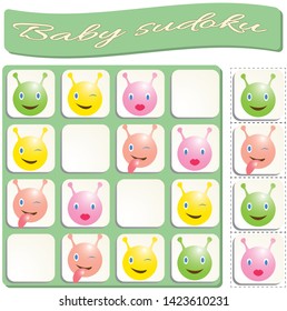 Baby Sudoku with colorful billiard balls. Game for preschool kids, training logic