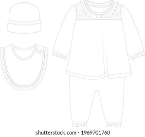 Baby  Suit set. Baby clothes Flat Sketch. vector illustration