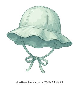 Baby Sun Hat Vector – Soft Cotton Wide Brim Hat, Pastel Mint, Realistic Isolated