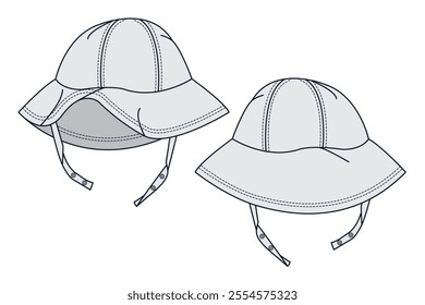 	
Baby sun hats flat drawing vector mockup template.