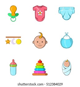 Baby Supplies Icons Set. Cartoon Illustration Of 9 Baby Supplies Vector Icons For Web