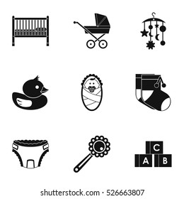 Baby supplies icons set. Simple illustration of 9 baby supplies vector icons for web