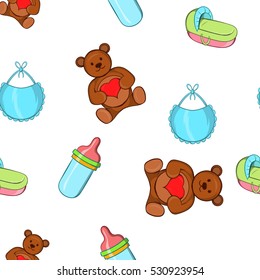 Baby Supplies Pattern. Cartoon Illustration Of Baby Supplies Vector Pattern For Web