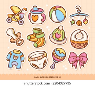 Baby Supplies Stickers Doodle Color Vector Collection 